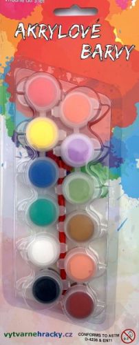Akrylové barvy 12ks se štětcem i na keramiku,sklo,kameny