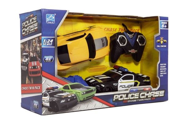 Auto RC 2ks policejní honička plast žluté 18cm na dálk. ovl. na bat. v krabici 36x22x12