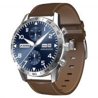 Chytré hodinky ARMODD Silentwatch 4 Pro stříbrná s hnědým koženým řemínkem + silikonový řemínek - bazar