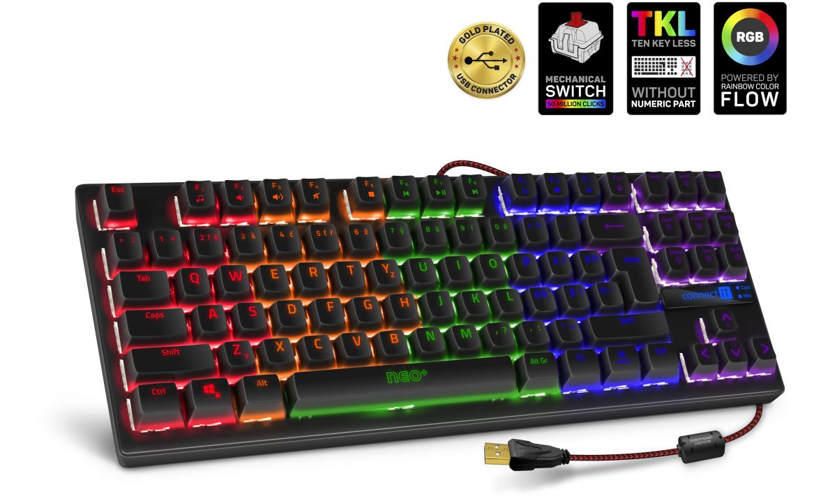 CONNECT IT NEO+ Compact mechanická herní klávesnice, RGB podsvícení , USB, CZ+SK verze (CKB-2591-CS)