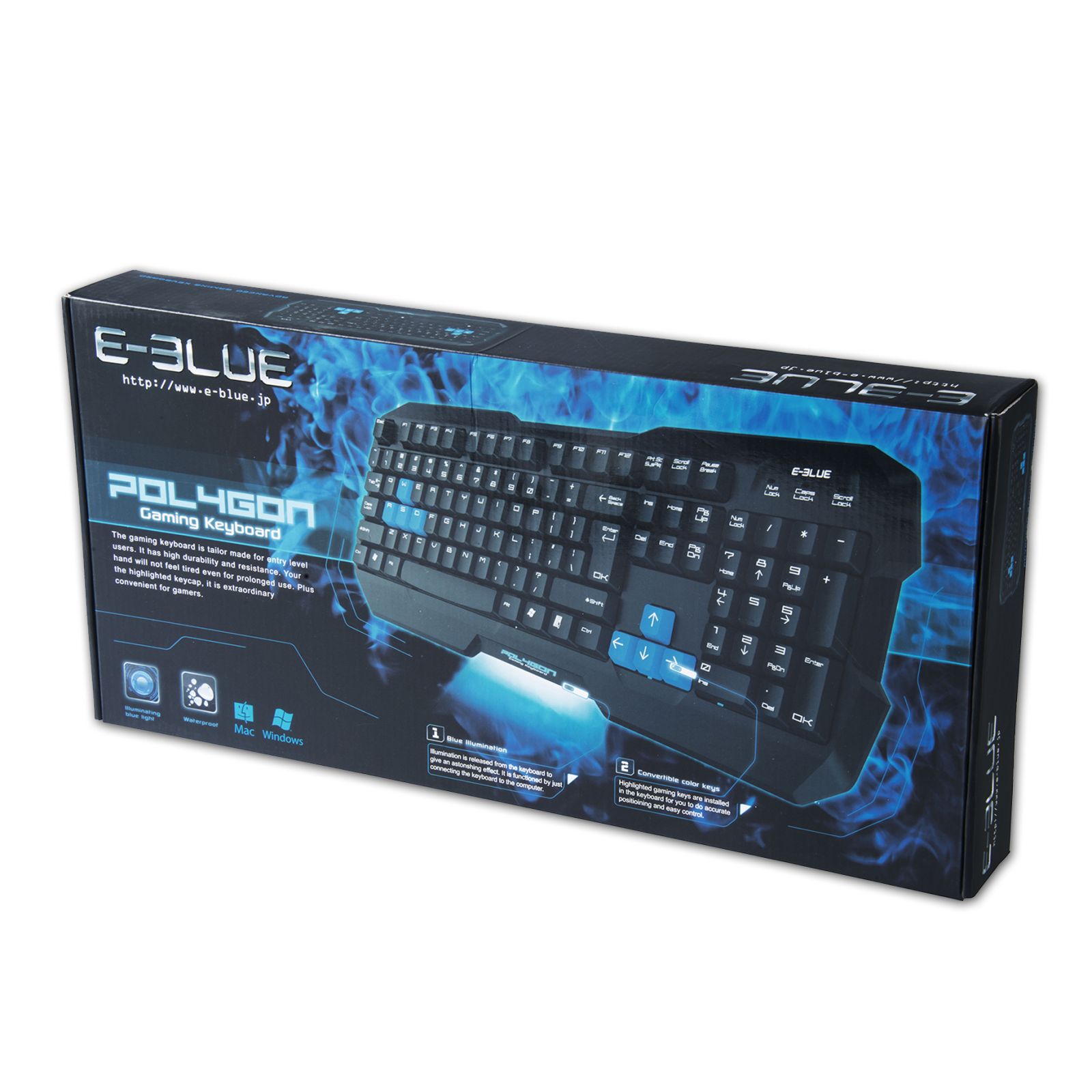 E-BLUE Polygon, klávesnice US, odolná proti polití, drátová (USB), černá (EKM075BK)