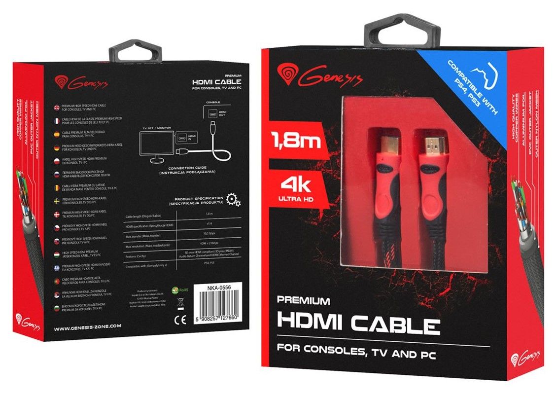 GENESIS Prémiový HDMI kabel pro PS4/PS3 1,8m (NKA-0556)