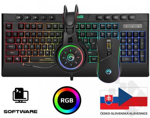 Herní set Marvo CM305, CZ/SK, sada klávesnice s herní myší a sluchátky, membránová, RGB podsvícená, USB (PC)