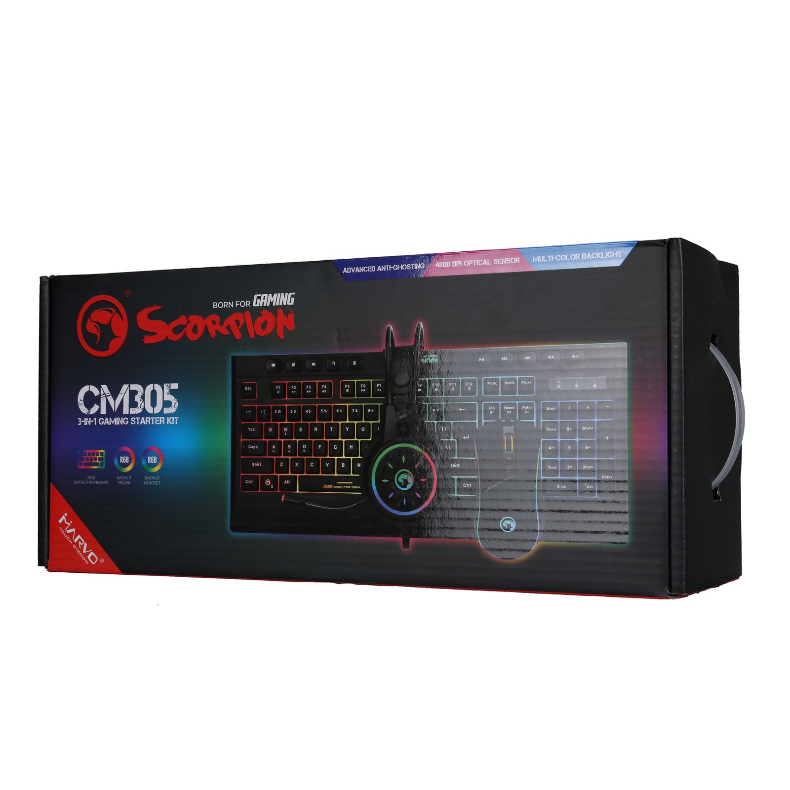 Herní set Marvo CM305, CZ/SK, sada klávesnice s herní myší a sluchátky, membránová, RGB podsvícená, USB (PC)