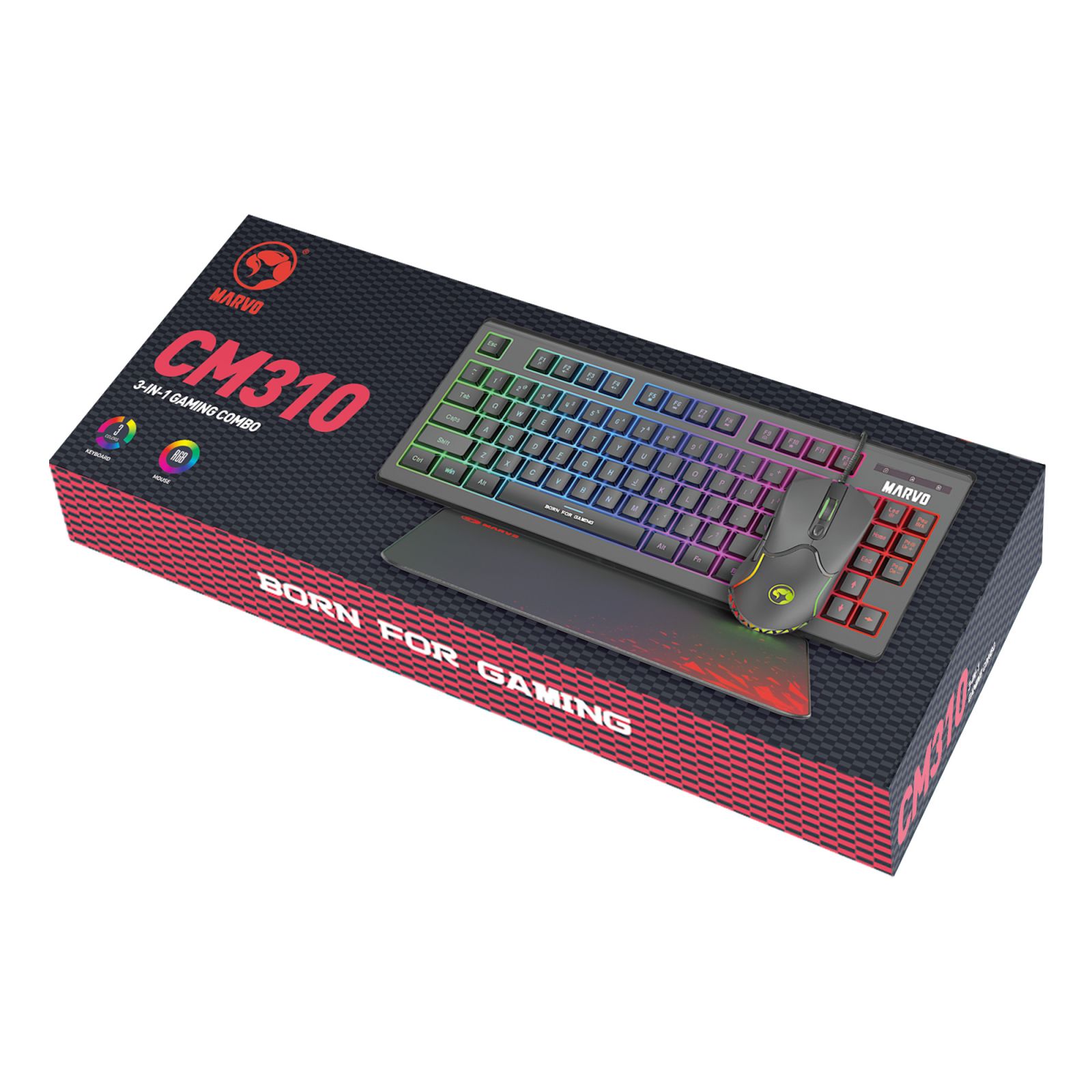 Marvo CM310 CZSK, RGB sada klávesnice s herní myší a podložkou, CZ/SK