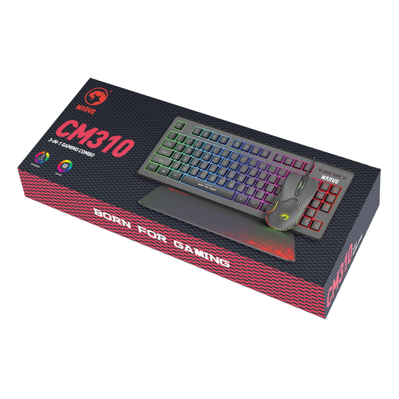 Marvo CM310 EN, RGB sada klávesnice s herní myší a podložkou, US