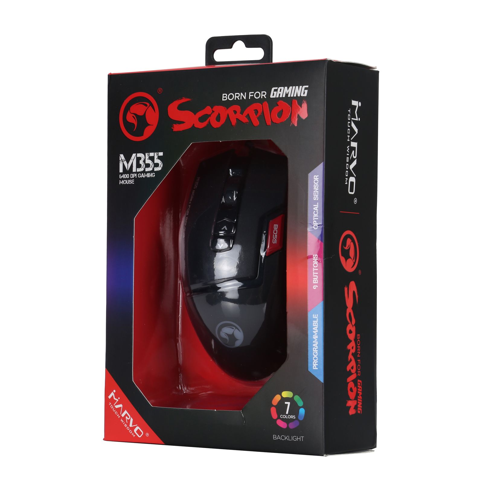 Marvo Myš M355, 6400DPI, optika, 9tl., drátová USB, černá, herní, podsvícená (PC)