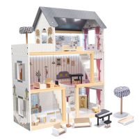 Dřevěný domeček pro panenky + nábytek, LED osvětlení, 78cm, černý