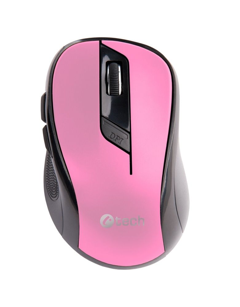 Myš C-TECH WLM-02P, růžová, bezdrátová, 1600DPI, 6 tlačítek, USB nano receiver (PC)
