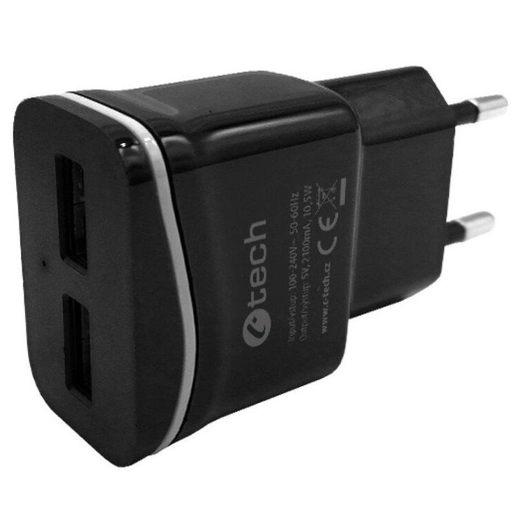 Nabíječka USB C-TECH UC-03, 2x USB, 2,1A, černá