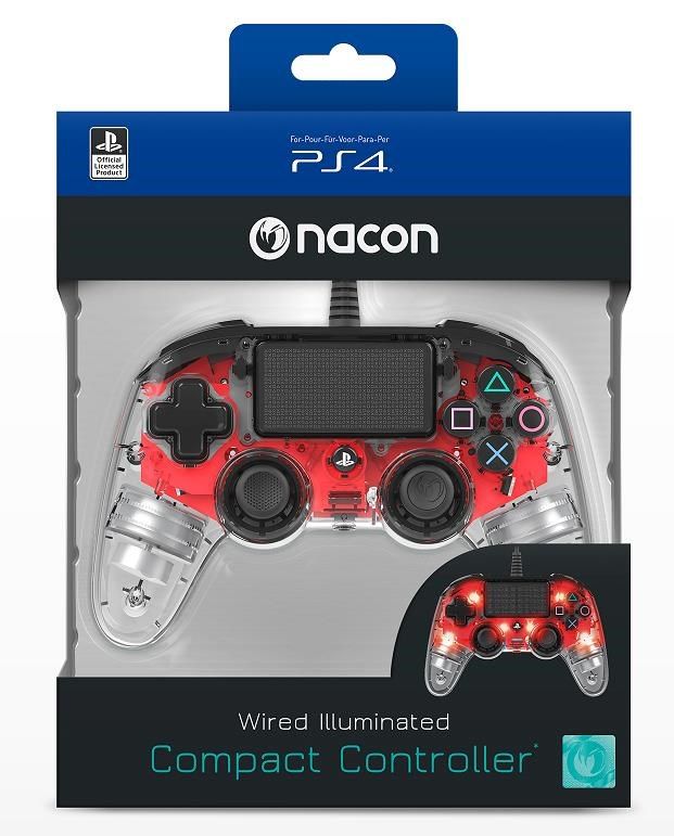 Nacon Wired Compact Controller (průhledný červený) (PS4)