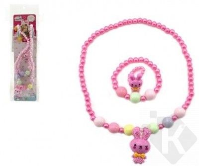 Náhrdelník, náramek a prstýnek korálky perleťové plast 20cm 2 barvy