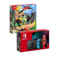 Nintendo SWITCH Console with Neon Red & Blue Joy-Cons + Ring Fit Adventure (Switch)