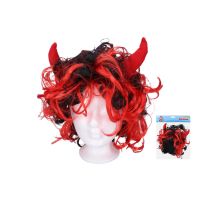 Wig with horns, red and black
