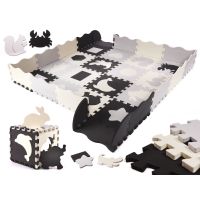 Pěnové puzzle na zem se zvířátky - 30 x 30 cm, 36ks, černá/šedá/krémová