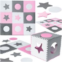Pěnová podložka na puzzle pro děti 180x180cm 9 dílků šedo a růžová