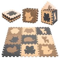 Pěnové puzzle na zem s lesními zvířátky 30 x 30 cm, 9 ks,  béžovo-hnědo-černá