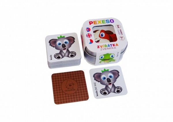 Pexeso Zvířátka 64 karet v plechové krabičce Hmaťák