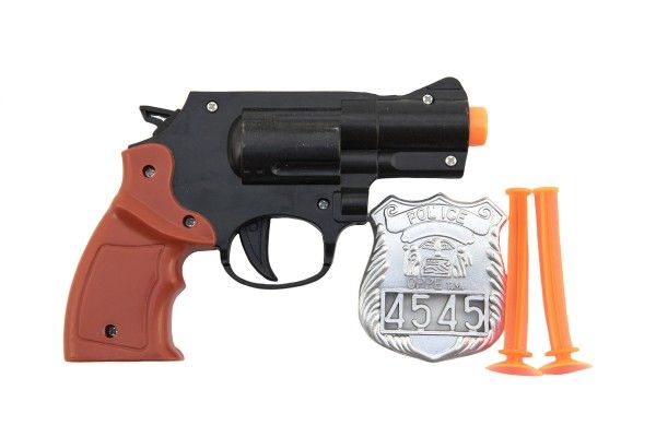 Pistole policejní 15cm plast s odznakem + přísavky 2ks