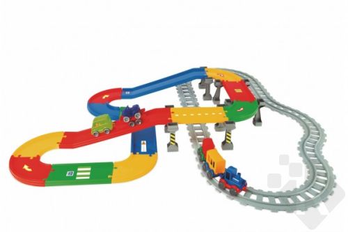 Play Tracks - vlak s kolejemi plast 5ks autíček,délka dráhy 6,3m s doplňky 12m+