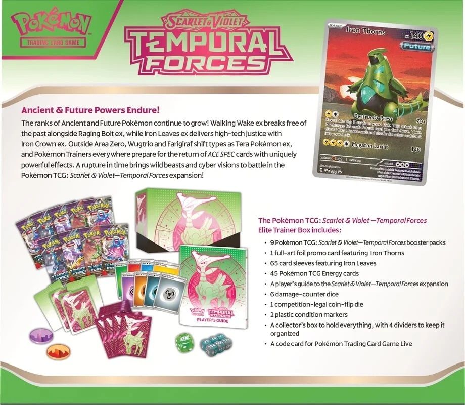 Pokémon TCG: Scarlet & Violet Temporal Forces Elite Trainer Box - Iron Leaves