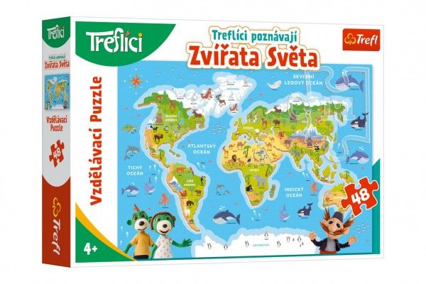 Puzzle Treflíci poznávají Zvířata světa 48 dílků