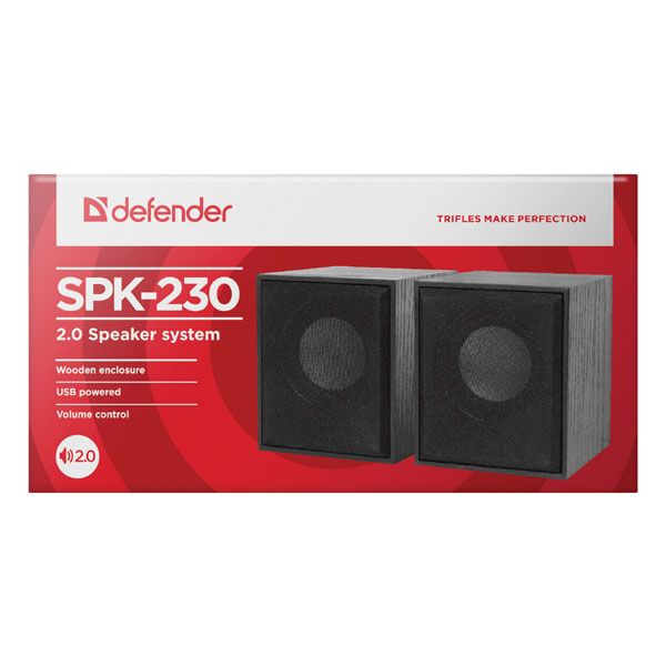 Reproduktory Defender SPK 230, 2.0 Speaker system, 2x2W, černé, regulace hlasitosti, dřevěné (PC)