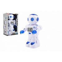 Robot jezdící plast 27cm Ang. mluvící na baterie se světlem se zvukem v krabici 18x28x11,5cm