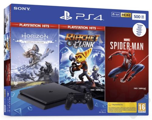 SONY PlayStation 4 Slim 500GB + Spider-Man, Horizon Zero Dawn, Ratchet & Clank (PS4)