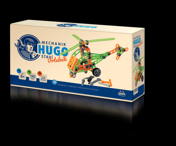 Stavebnice HUGO Vrtulník s nářadím 130ks plast