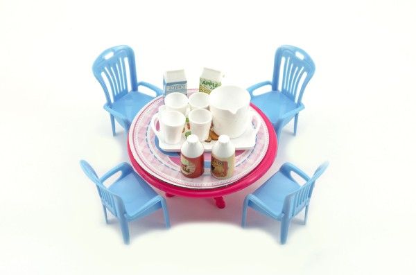 Stůl a židle s doplňky plast 12cm asst 3 barvy v blistru