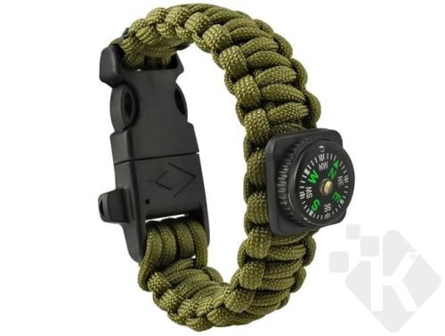 Survival náramek na přežití s kompasem, Army zelený