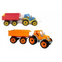 Traktor s vlekem plast 53cm na volný chod 2 barvy v síťce