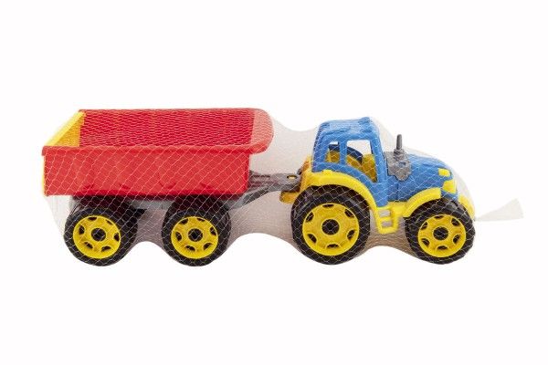 Traktor s vlekem plast 53cm na volný chod 2 barvy v síťce