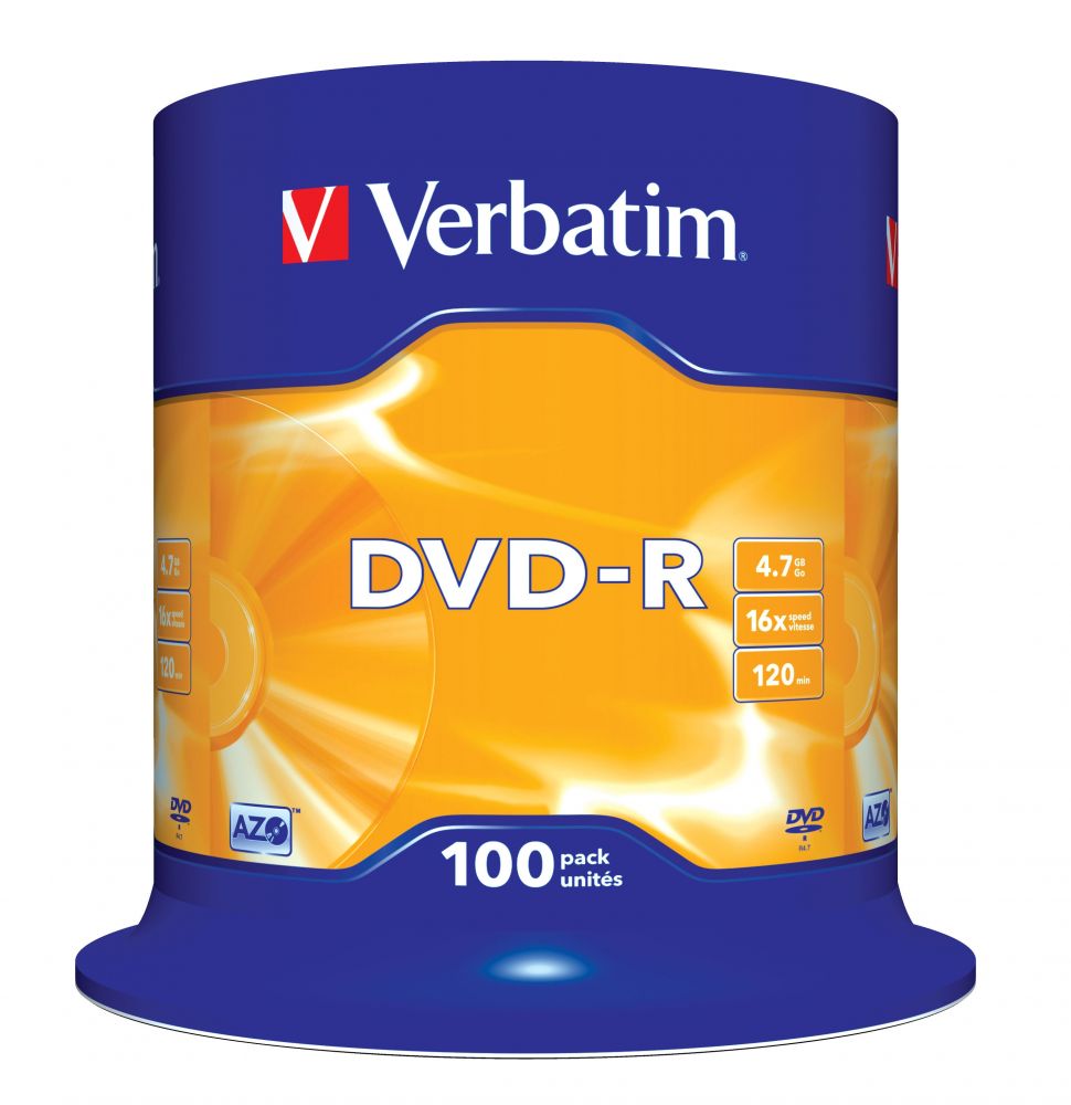 Verbatim DVD-R 4,7GB 16x, Advanced AZO, cakebox, 100ks (43549)