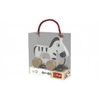 Zebra na kolečkách a s provázkem dřevěná Wooden Toys v krabici 15x16x6cm 12m+